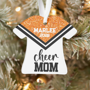 Ornement personnalisé orange et noir Cheer Maman O