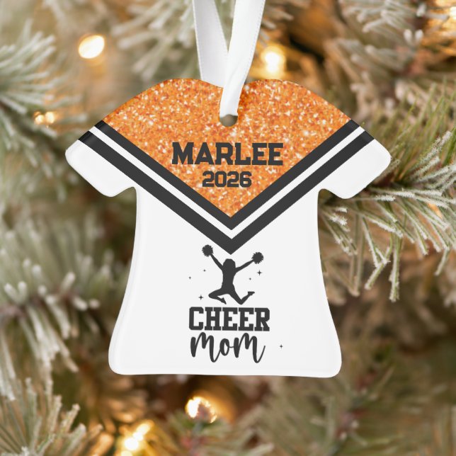 Ornement personnalisé orange et noir Cheer Maman O (Arbre)