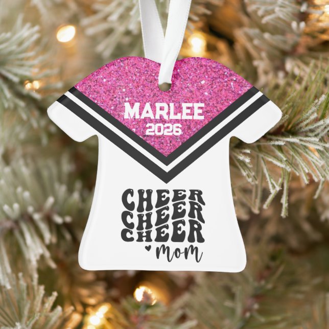 Ornement personnalisé rose et noir Cheer Maman (Arbre)