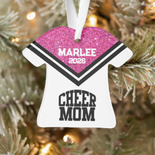 Ornement personnalisé rose et noir Cheer Maman