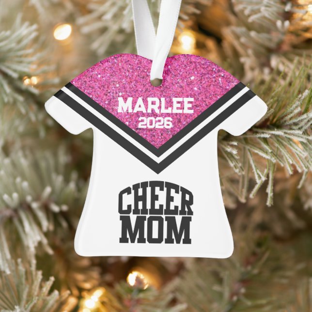 Ornement personnalisé rose et noir Cheer Maman (Arbre)