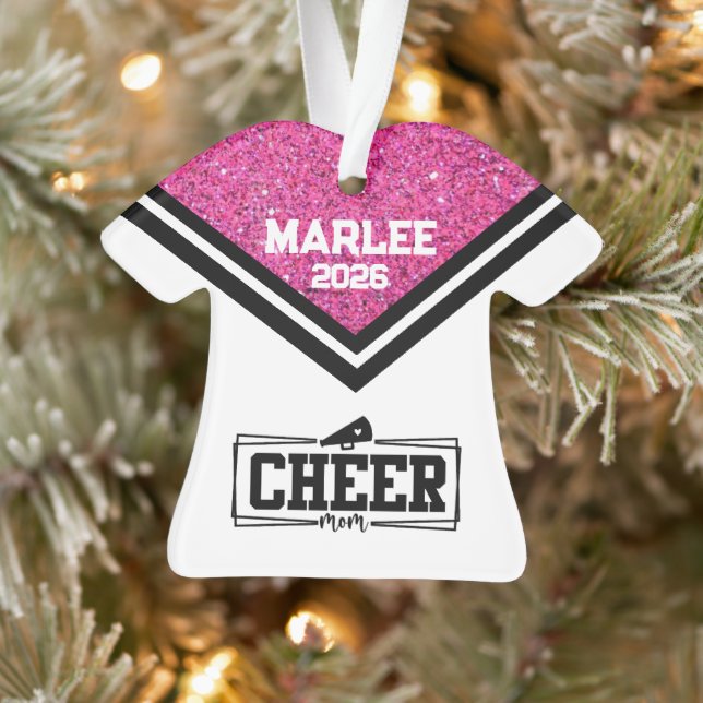 Ornement personnalisé rose et noir Cheer Maman (Arbre)