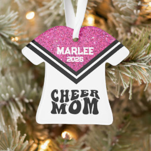 Ornement personnalisé rose et noir Cheer Maman