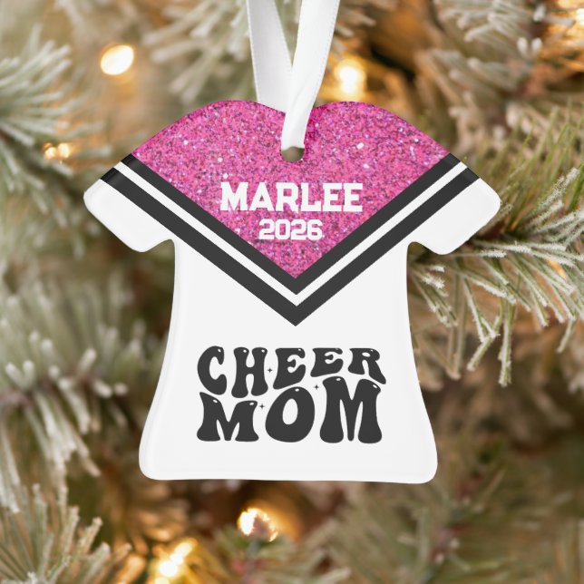 Ornement personnalisé rose et noir Cheer Maman (Arbre)