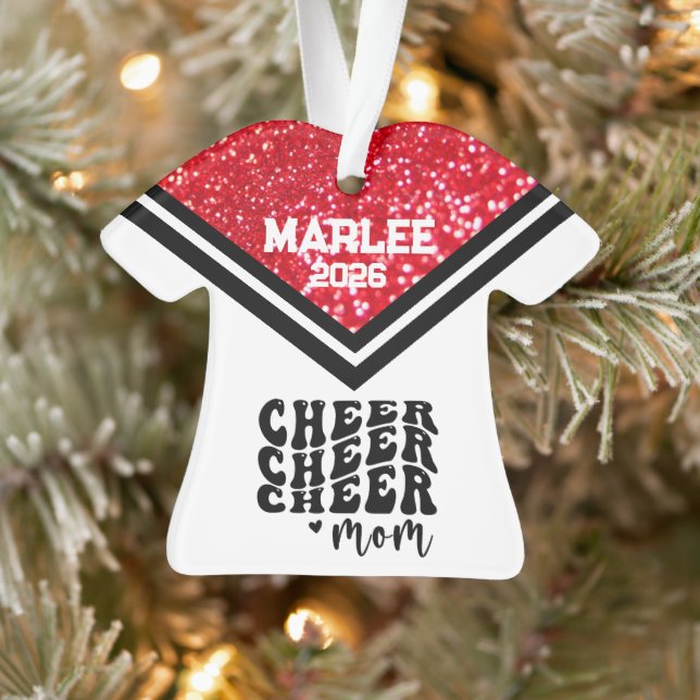 Ornement personnalisé rouge et noir Cheer Maman (Arbre)