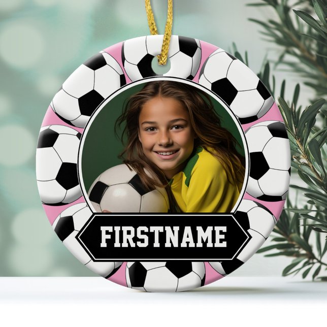 Ornement photo de soccer pour la jeunesse (A soccer ornament with a place to add a photo and name)