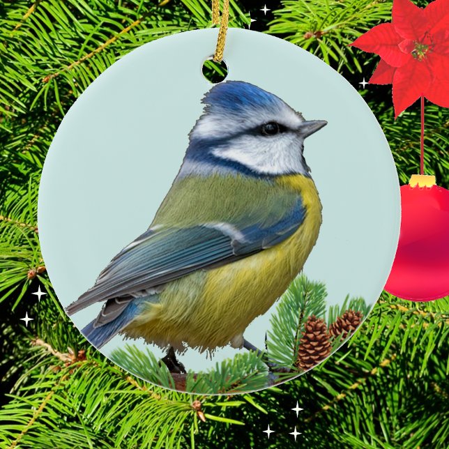 Ornement photo d'oiseau bleu jaune personnalisé (Créateur téléchargé)