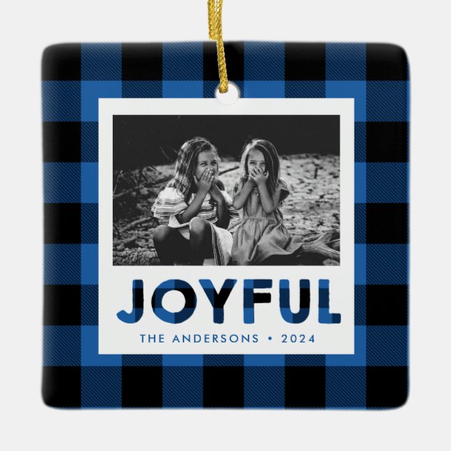 Ornement photo Joyeux Bleu Buffalo Plaid (Devant)
