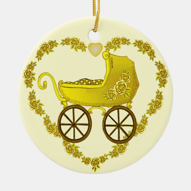 Ornement poussette bébé jaune  (Devant)
