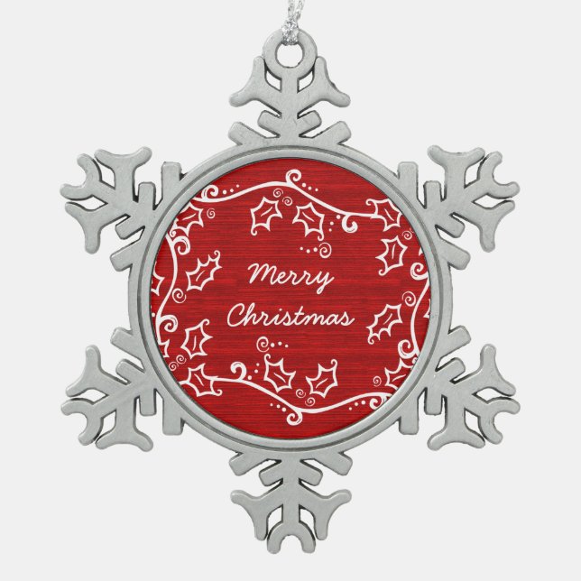 Ornement Red Rustic Holly Snowflake (Devant)