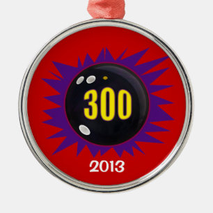 Ornement Rond Argenté 300 Bowling Game, avec date,