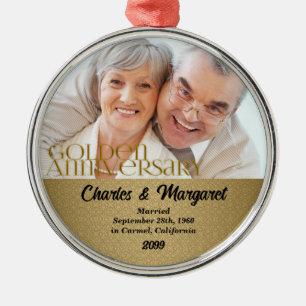 Ornement Rond Argenté 50e anniversaire d'or Damas photo Noël