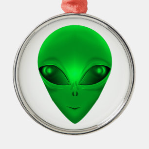 ORNEMENT ROND ARGENTÉ ALIEN VERT