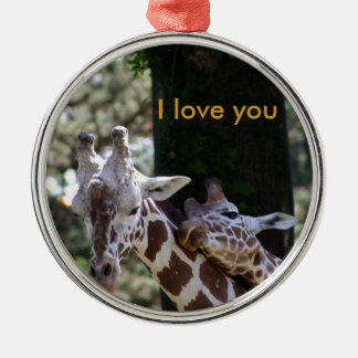 Ornement Rond Argenté Amour de girafe