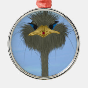 Ornement Rond Argenté Amusant Ostrich George Et Mignonne Ladybug