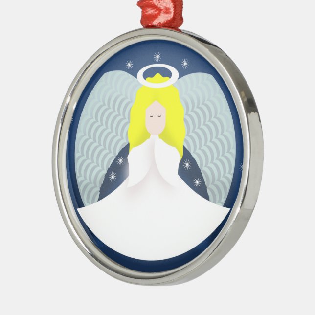 Ornement Rond Argenté Ange de Noël avec ailes (Gauche)