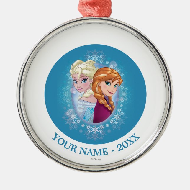 Ornement Rond Argenté Anna et Elsa | Winter Magic Ajouter Votre Nom (Devant)