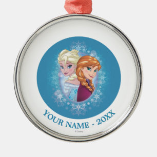 Ornement Rond Argenté Anna et Elsa  Winter Magie Ajouter votre nom