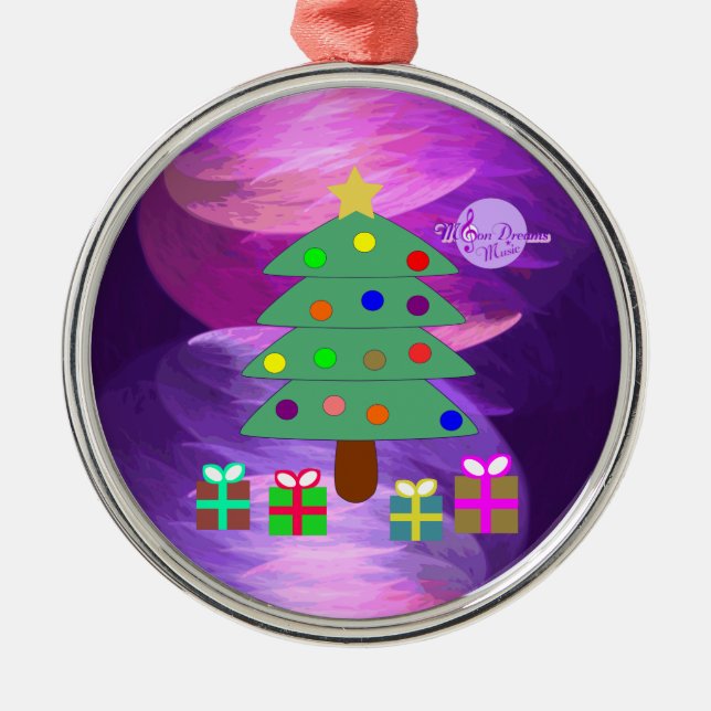 Ornement Rond Argenté Arbre de Noël & Présente Argent Arrondi Ornament (Devant)