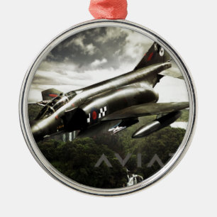 Ornement Rond Argenté Avion de chasse fantôme F-4