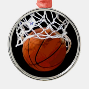 Ornement Rond Argenté Basket-ball Arbre de Noël