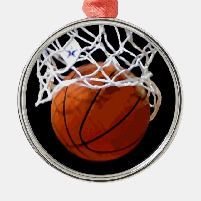 Ornement Rond Argenté Basket-ball Arbre de Noël (Devant)