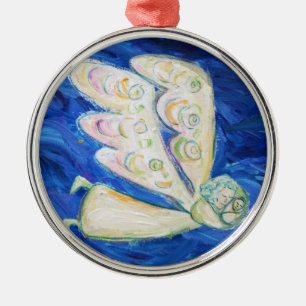 Ornement Rond Argenté Bébé Gardien Blanc Ange Art Ornament Pendentif