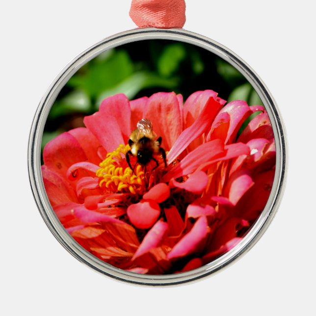 Ornement Rond Argenté Bee and coral zinnia (Devant)