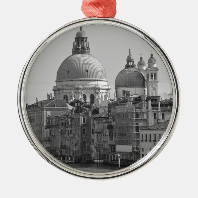 Ornement Rond Argenté Black Blanc Grand Canal Venise Italie Voyage (Devant)