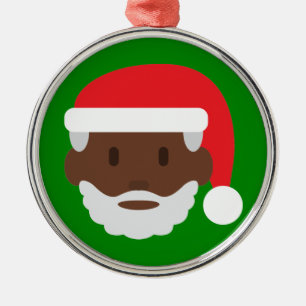 Ornement Rond Argenté black santa claus emoji