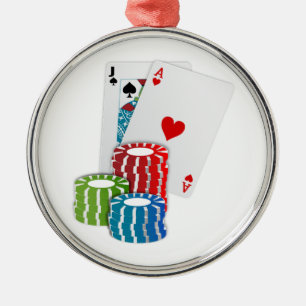 Ornement Rond Argenté Blackjack with Poker Chips