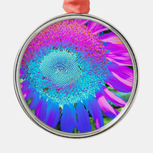 Ornement Rond Argenté Bleu rose rétro tournesol funky photo