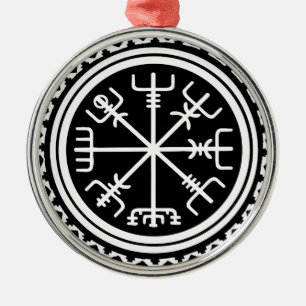 Ornement Rond Argenté Boussole Viking Vegvisir