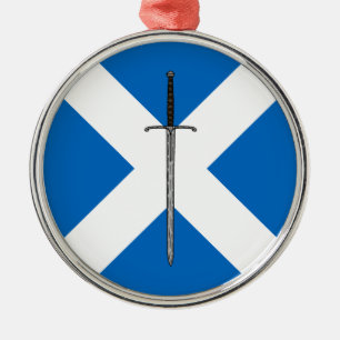 Ornement Rond Argenté Bruce Sword sur Saltire