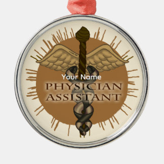 Ornement Rond Argenté Caducée d'Assistant de Médecin