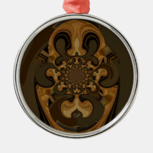 Ornement Rond Argenté Café Brown Flux Kaleidoscope Art Imprimer