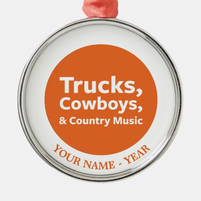 Ornement Rond Argenté Camions, cowboys et musique country (Devant)