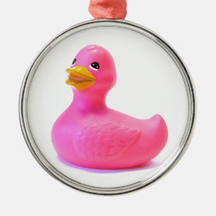 Ornement Rond Argenté Canard en caoutchouc rose