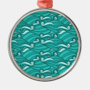 Ornement Rond Argenté Caniche bleu rétro surf art