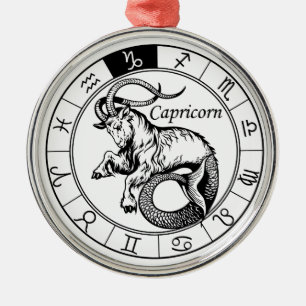 Ornement Rond Argenté capricorne