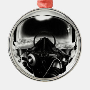 Ornement Rond Argenté Casque de pilote de combat