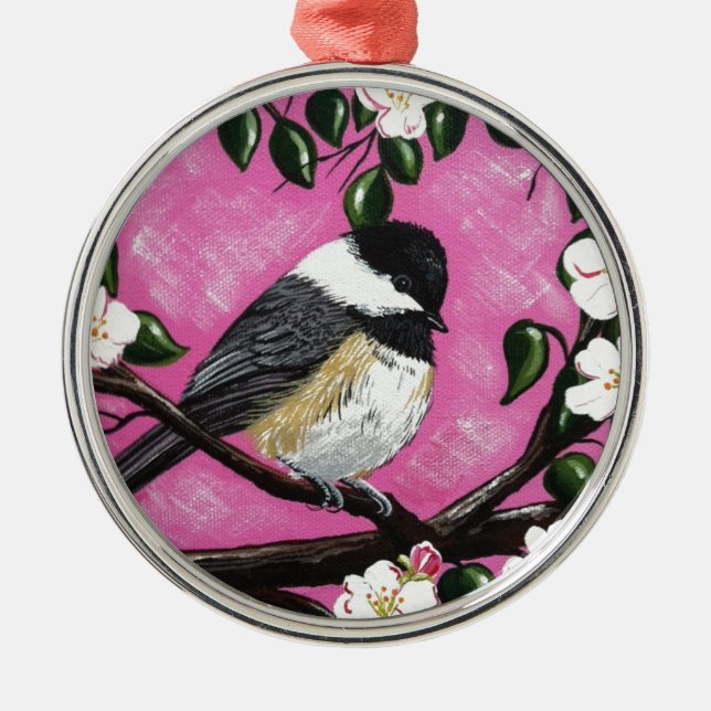 Ornement Rond Argenté Casquette noir chickadee (Devant)