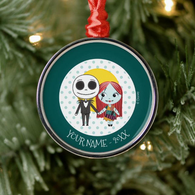 Ornement Rond Argenté Cauchemar avant Noël | Jack & Sally Emoji (Arbre)