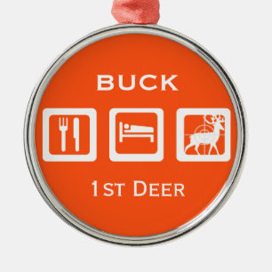 Ornement Rond Argenté Chasse au sommeil à manger personnalisée 1er Deer 