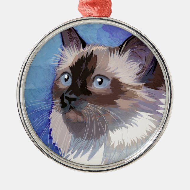 Ornement Rond Argenté Chat de l'Himalaya siamois aux cheveux longs (Devant)