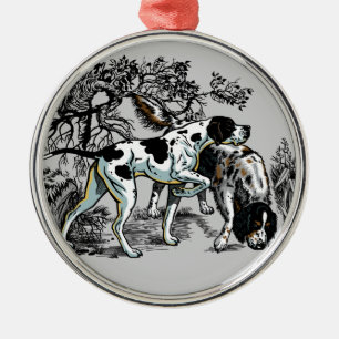 Ornement Rond Argenté chien de chasse