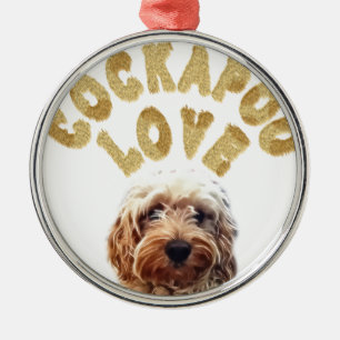 Ornement Rond Argenté Chien de Cockapoo