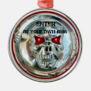 ORNEMENT ROND ARGENTÉ CHROME SKULL DOOR HANGER