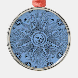Ornement Rond Argenté Ciel Nocturne Antique Étoiles Solaires Zodiaque Mé