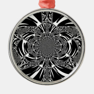 Ornement Rond Argenté Circulaire Zebra Kaleidoscope Art